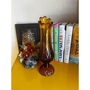 Vintage Kanawa 1960s Amber Mid Century Glass Swung Vase Amber